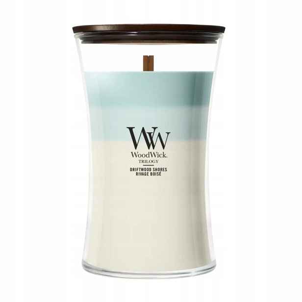 WoodWick Driftwood Shores velká vonná svíčka Trilogy 610 g