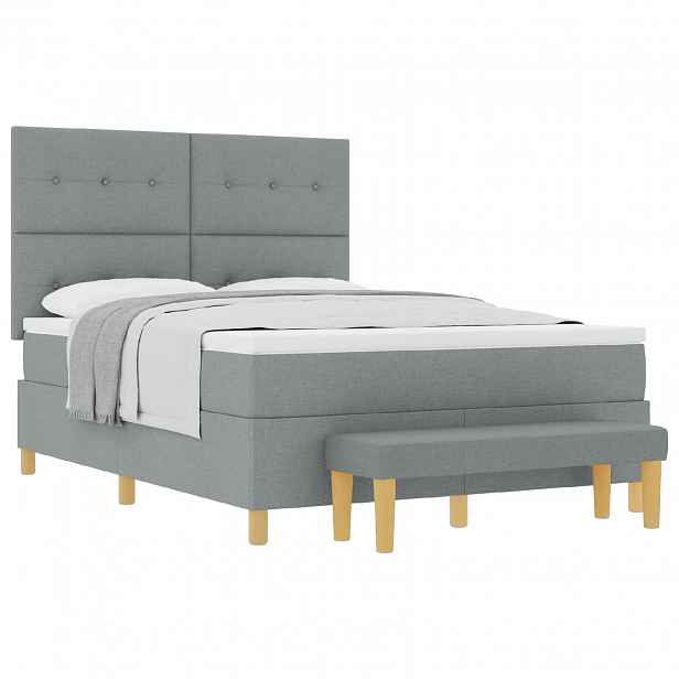 vidaXL Postel s boxspringem s čelo Světle šedá 190 x 140 cm textil