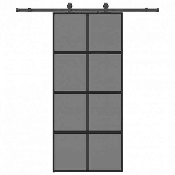 vidaXL Posuvné dveře se sadou kování černé 90x205 cm Tvrzené sklo