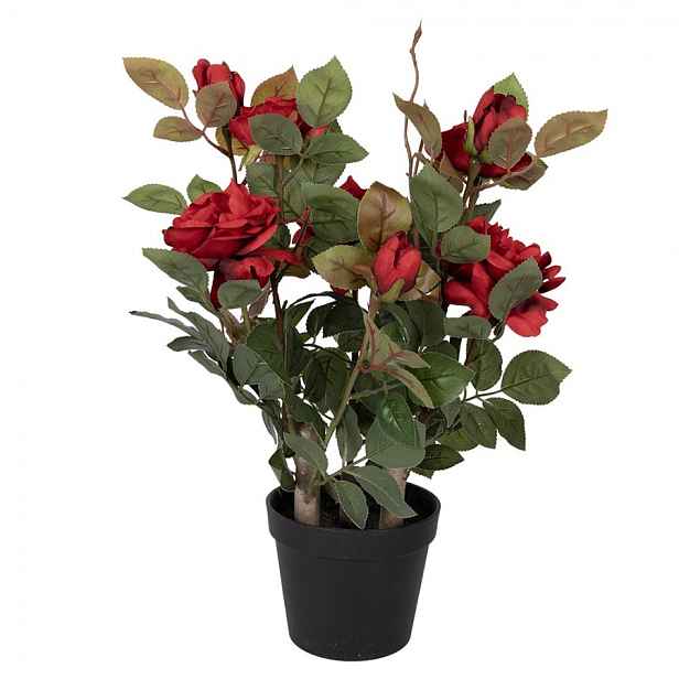 Dekorační květina růže v květináči s červenými květy Rose red - 20*20*55 cm Clayre & Eef