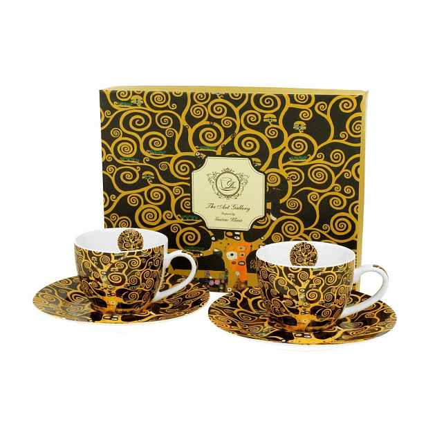 Duo Sada 2 ks šálků s podšálkem espresso Klimt Tree Of Life 90 ml hnědá