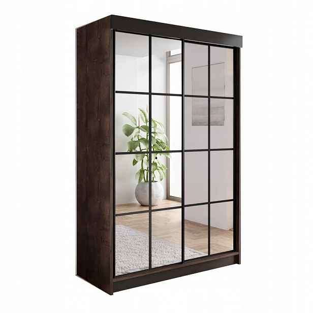 Kier Furniture POSUVNÁ ŠATNÍ SKŘÍŇ ARI 2 se zrcadlem 150 - Tmavy Jesan