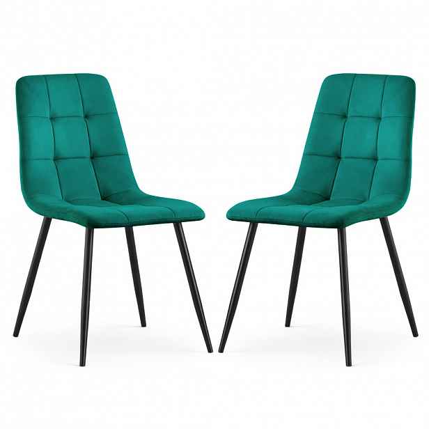 Set 2x prošívaná jídelní židle NIROLIA - láhvově zelená / černá