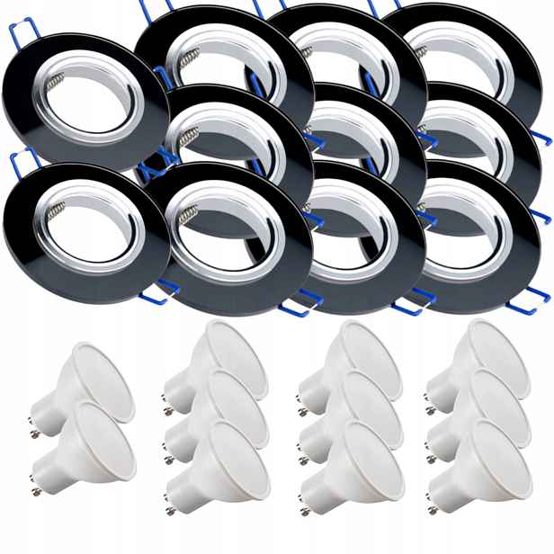 11x Černá Stropní Lampa Halogenová Svítidlo Sklo Led Žárovky 10W