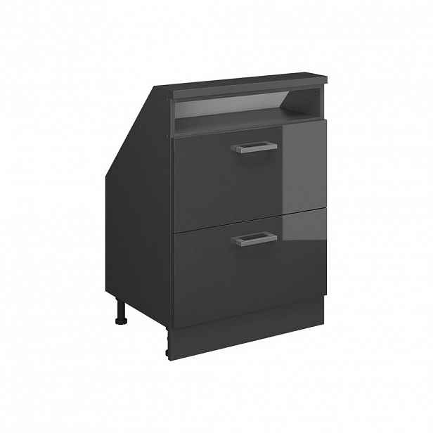 Vicco KUCHYŇSKÁ SKŘÍŇKA POD ŠIKMOU STŘECHU R-Line Antracitový vysoký lesk 60 cm se 2 zásuvkami
