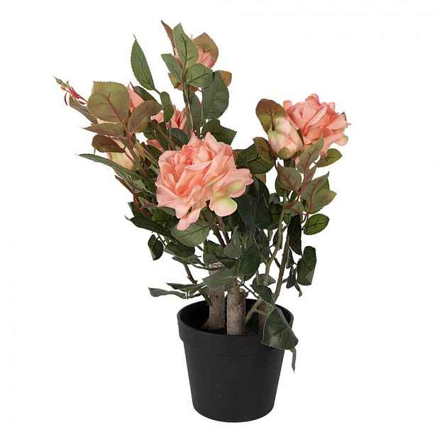 Dekorační květina růže v květináči s růžovými květy Rose pink - 20*20*55 cm Clayre & Eef