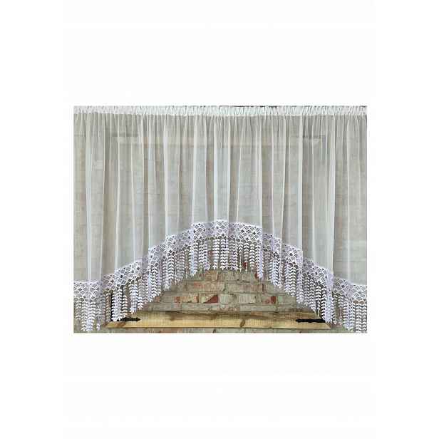 Hotová záclona 300x120, voál, 30 cm velké boho třásně