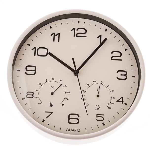 Nástěnné hodiny s těploměrem a vlhkoměrem 25 cm