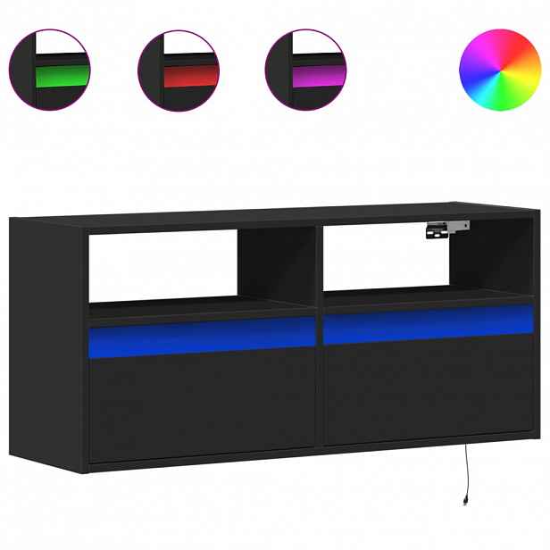 vidaXL Nástěnná TV skříňka s LED osvětlením černá 100 x 31 x 45 cm