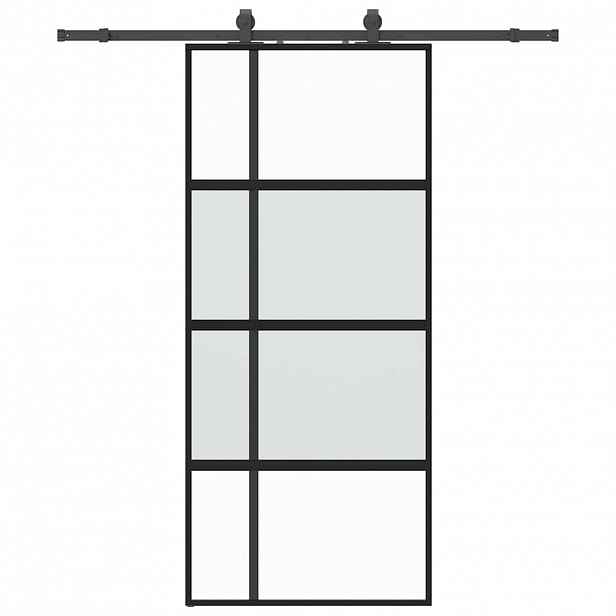 vidaXL Posuvné dveře se sadou kování černé 90x205 cm Tvrzené sklo