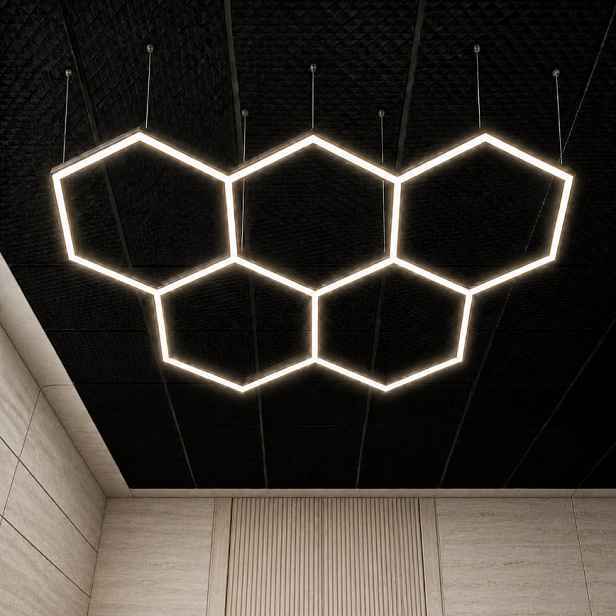 Černý Led světelný panel 168W 4000K garáž servis Hexagon 5 silný
