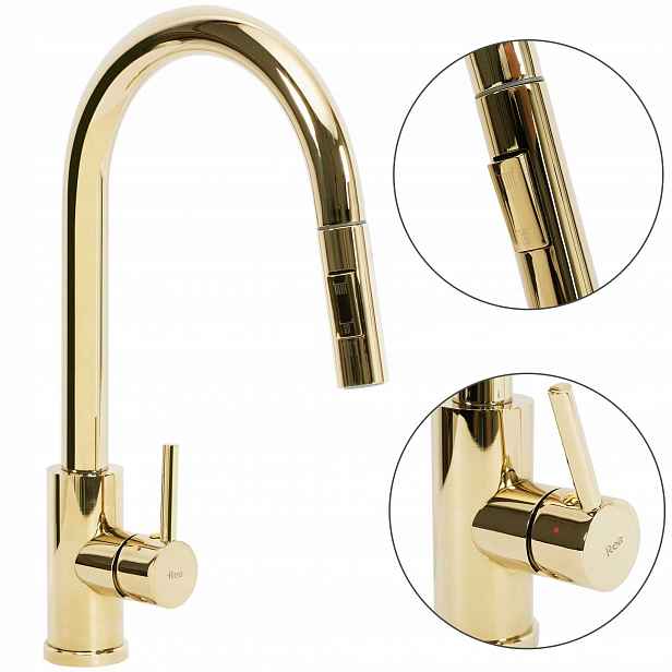 Kuchyňská baterie Zlatá Vytahovací Sprcha Rea Fresh Gold Flexibilní nástřik