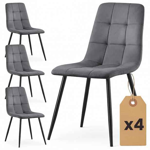 Set 4x prošívaná jídelní židle NIROLIA - tmavý grafit / černá