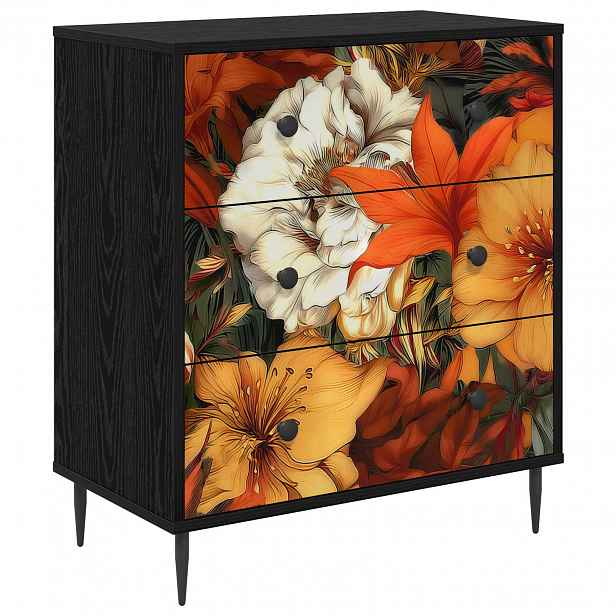 vidaXL Příborník GENNEP Vzor s lilie 66 x 36,5 x 76 cm Černý dub