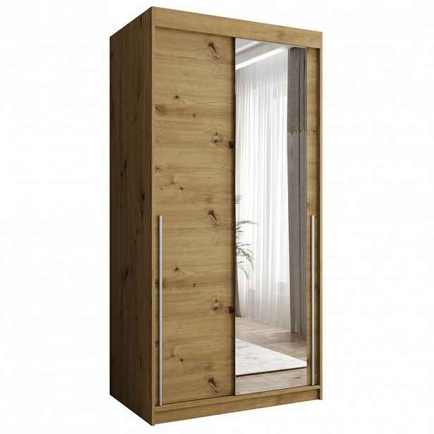 Home Collective SKŘÍŇ S POSUVNÝMI DVEŘMI se zrcadlem, šířka 100 cm, Artisan se stříbrným úchytem