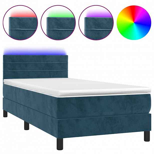 vidaXL Box spring postel s matrací a LED tmavě modrá 80 x 200 cm samet