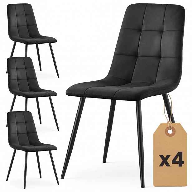 Set 4x prošívaná jídelní židle NIROLIA - černá / černá