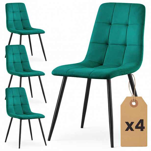Set 4x prošívaná jídelní židle NIROLIA - láhvově zelená / černá