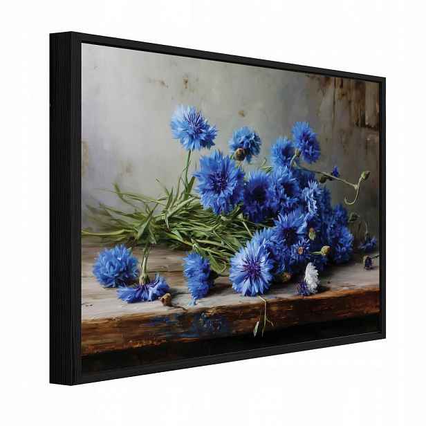 Wallarena ZARÁMOVANÉ obrazy květiny vintage modrá 120x80 cm