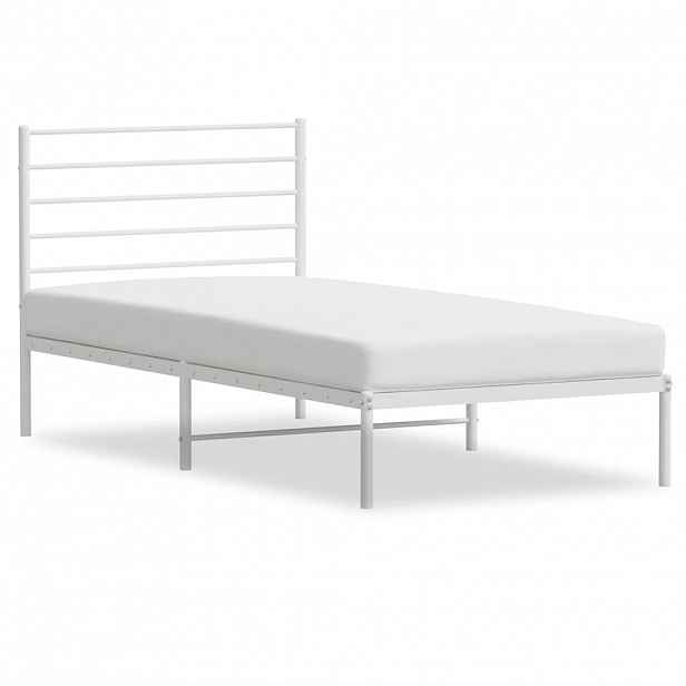 vidaXL Kovový rám postele bez matrace s čelem bílý 75 x 190 cm