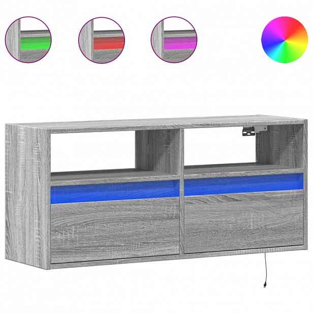 vidaXL Nástěnná TV skříňka s LED osvětlením šedá sonoma 100x31x45 cm