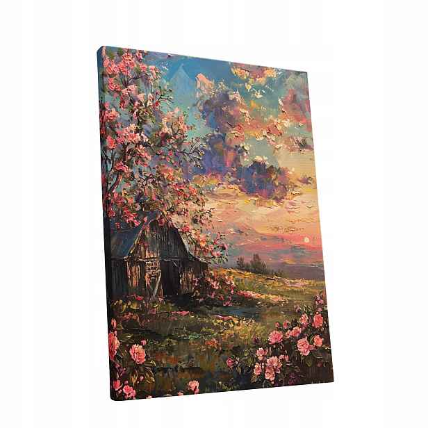 Obraz na plátně Západ Slunce, květiny, krajina – obraz do bytu, pokoje, obýváku 60x80 cm