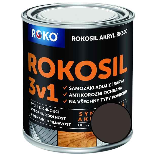 Barva samozákladující Rokosil akryl 3v1 RK 300 2880 hnědá tmavá, 3 l