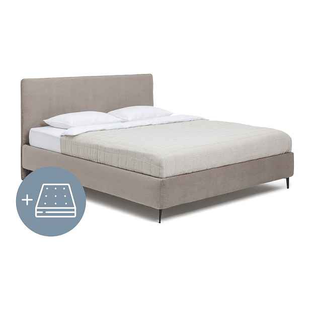 Čalouněná dvoulůžková postel taupe s matrací/s roštem 160x200 cm Noira Slim – Bonami Selection
