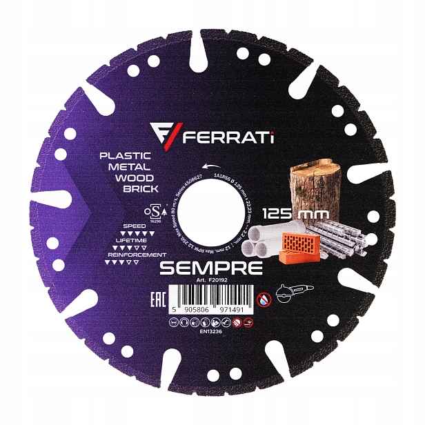 Diamantový kotouč 1AIR Sempre 125x22 pro řezání betonu dřeva z litiny