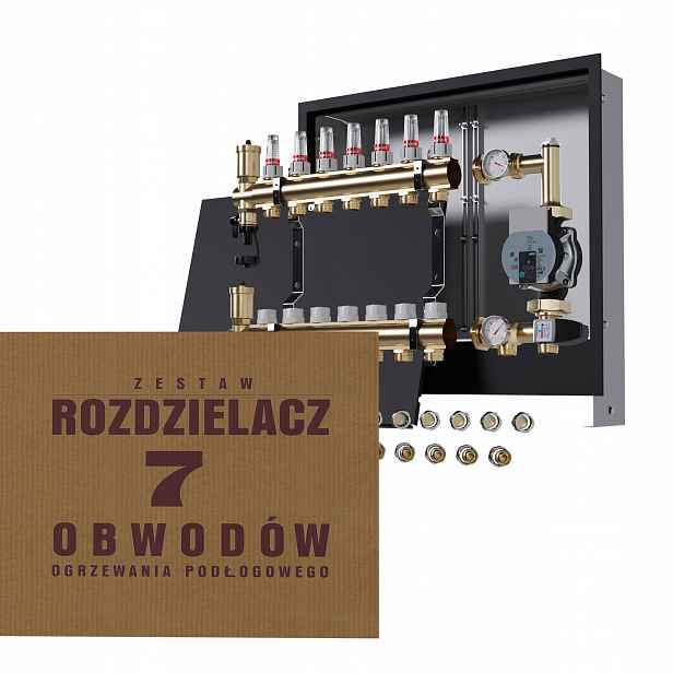 Rozdělovač pro podlahu 7 okruhů s čerpadlem Wilo podomítkový černý Pex