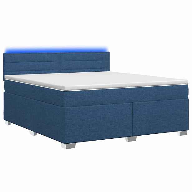 vidaXL Box spring postel s matrací a LED Modrá 180 x 200 cm Textil