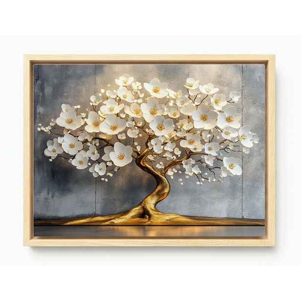 Obraz Rám American Box Zlatý Strom Glamour Bílé Květiny Dekorace 80x60