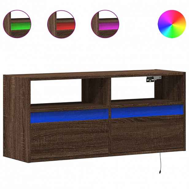 vidaXL Nástěnná TV skříňka s LED osvětlením hnědý dub 100 x 31 x 45 cm