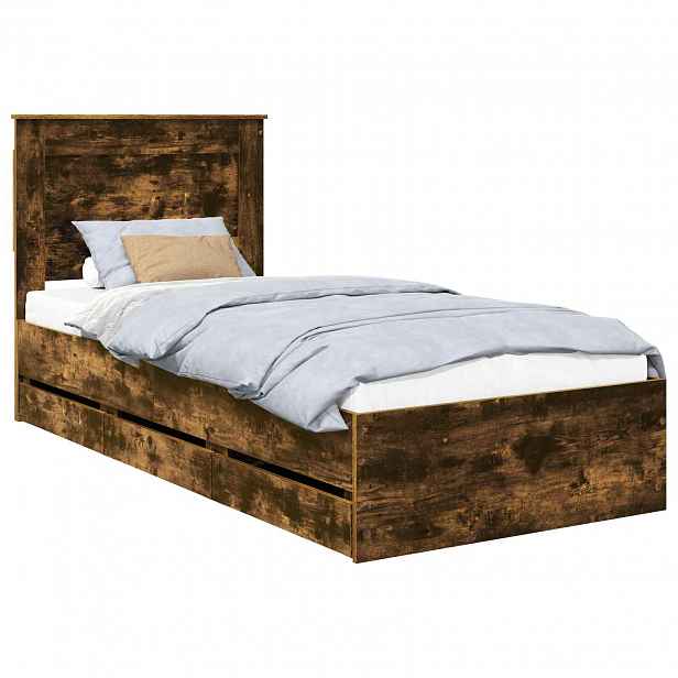 vidaXL Rám postele s čelo Kouřový dub 90 x 190 cm Inženýrské dřevo