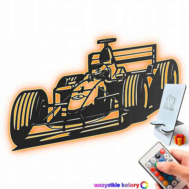 Dřevěný 3D obraz Formule 1 Nástěnná Dekorace Dárek Noční Lampa Led XL
