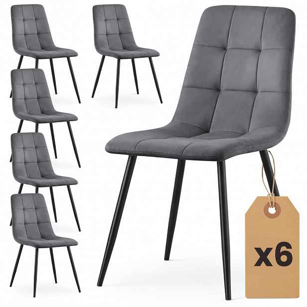 Set 6x prošívaná jídelní židle NIROLIA - tmavý grafit / černá
