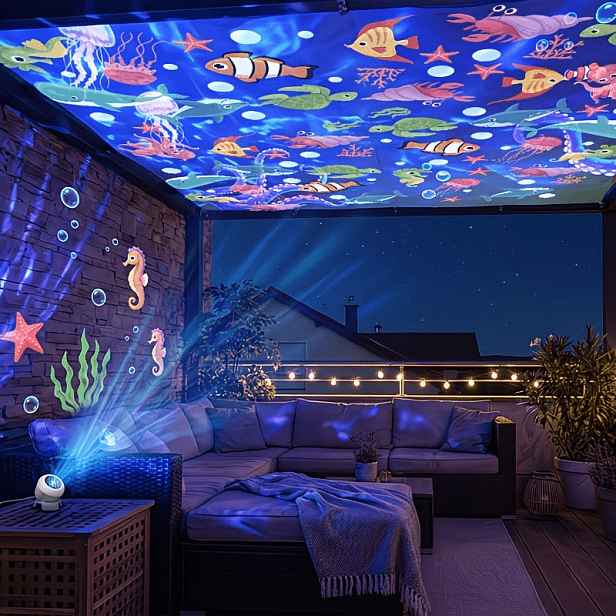 TEMU Trendy projekční lampa s dynamickými projekcemi zvířat z oceánu, noční světlo s dynamickou projekcí oceánu, typ zásuvky, s otočnou základnou