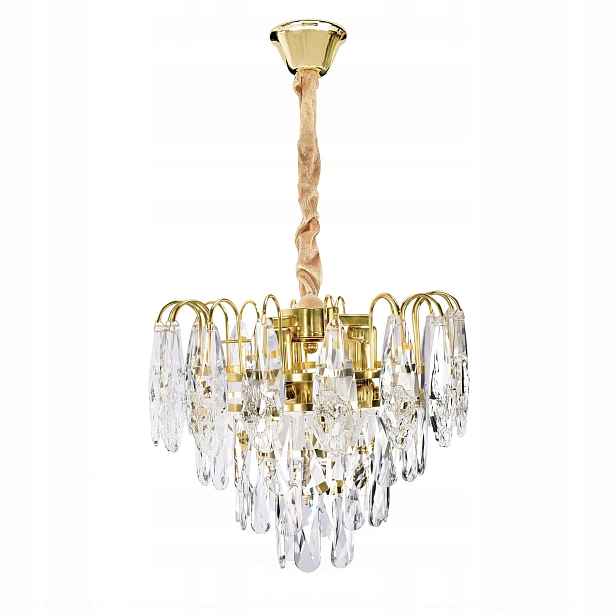 Závěsná lampa Zlatá Křišťálová Kaskáda 3x E14 Glamour 30 cm Toolight