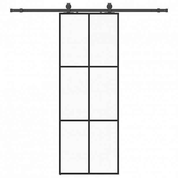 vidaXL Posuvné dveře se sadou kování černé 76x205 cm ESG Glass