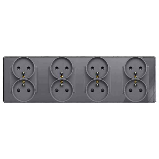 Čtyřnásobná zásuvka šedá skleněná s uzemněním 8x230V Nuri B-Line