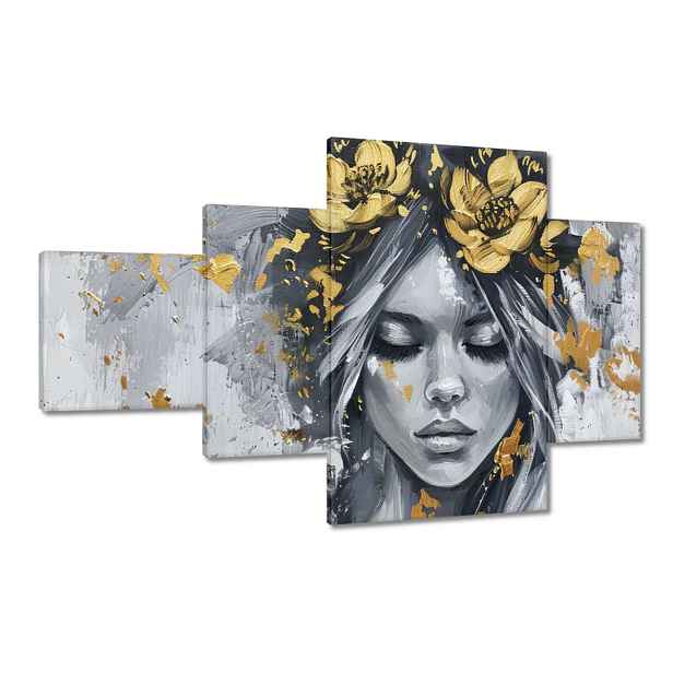 Obrazy 130x80 Žena Abstrakt Zlatá Květina