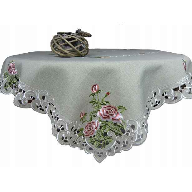 Vyšívaný ubrus polyester 110x160 olivově Růžový