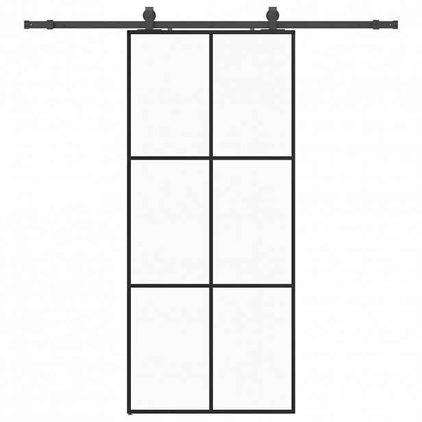 vidaXL Posuvné dveře se sadou kování černé 90x205 cm ESG Glass