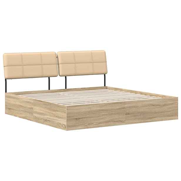 vidaXL Dvoulůžková postel s čelem dub sonoma a krémová 200 x 200 cm