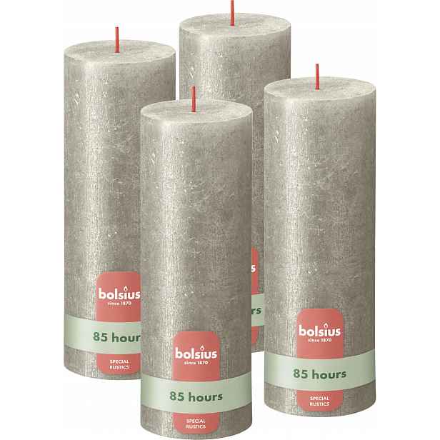 Bolsius Rustic válcové svíčky Shimmer 4ks 190x68 mm šampaňské 85 hodin hoření