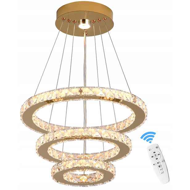 Stropní Led lampa Crystal Rings 3 Zlatá Dálkový Ovladač| Regulace světla