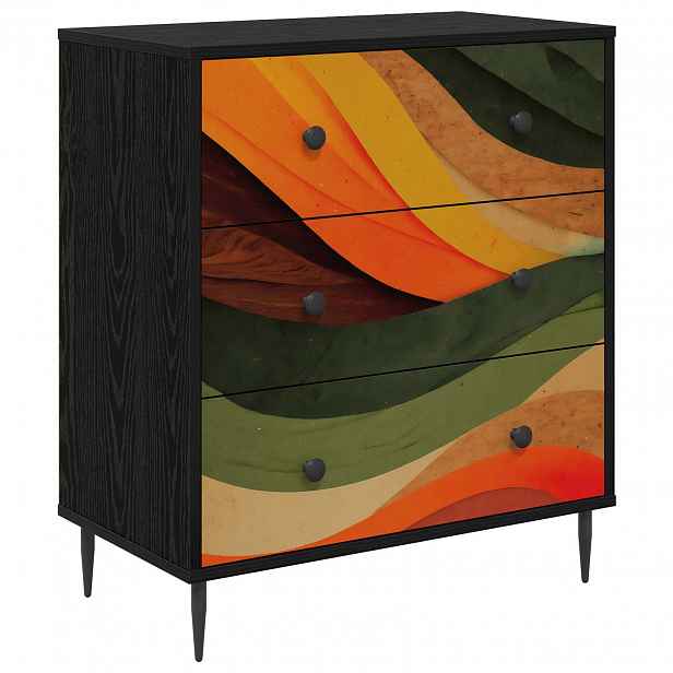 vidaXL Příborník BONN Retro vlnový potisk 66 x 36,5 x 76 cm Černý dub