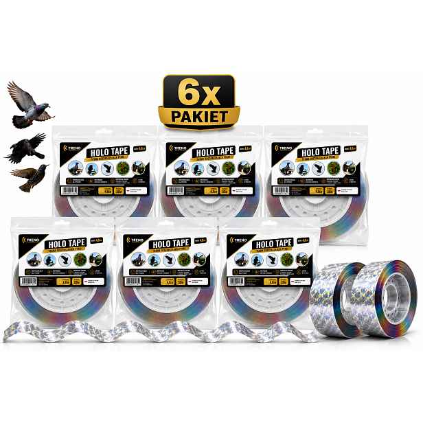 6 x Reflexní Páska Na Holuby Špačci Odpuzovač Ptáků 5 cm x 50 Metrů