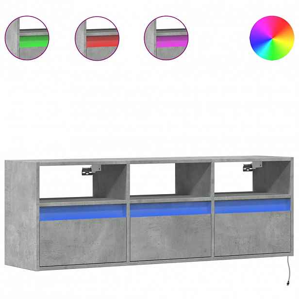 vidaXL Nástěnná TV skříňka s LED osvětlením betonově šedá 130x31x45 cm