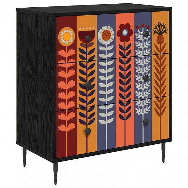 vidaXL Příborník ESSEN Tisk slunečnice 66 x 36,5 x 76 cm Černý dub
